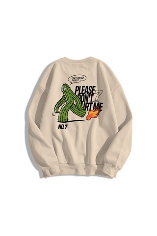 Hırsch Unisex Please Don't Hurt Me Bisiklet Yaka Sweatshirt Taş Gri