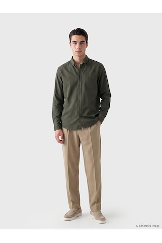 Lcwaıkıkı Classic Haki Regular Fit Gabardin Erkek Gömlek