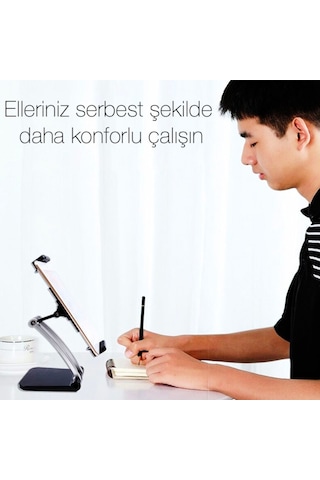Ally Q010 Ayarlanabilir Masaüstü Tablet ve Telefon Tutucu Stand Siyah
