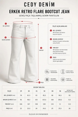 Cedy Denim Cedy Denım Premium Seri: Erkek Retro Flare Bootcut Jean - Geniş Paça Taşlanmış Denim Pantolon C370 Lacivert