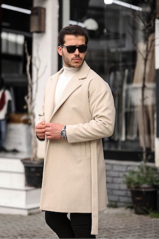 Mero Life Erkek Bej Kemerli Oversize Rahat Kesim Kaşe Kaban Bej