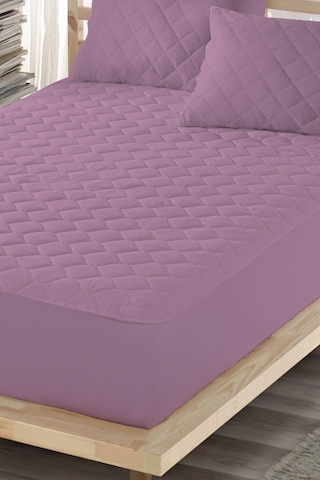 Mona Verde Renkli Sıvı Geçirmez Lastikli Çift Kişilik Çarşaf Yastık Alezi (Toplam 3 Parça) %100 Pamuk Kapitoneli MNVCKAPFIT00 Mürdüm ÇK