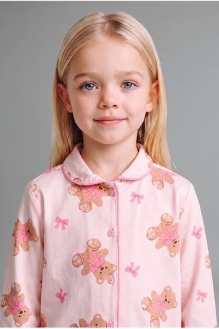 Defacto Ayıcık Desenli Önden Düğmeli 2li Pijama Takımı Kız Bebek I3231a526aupn114 Pembe-pn114