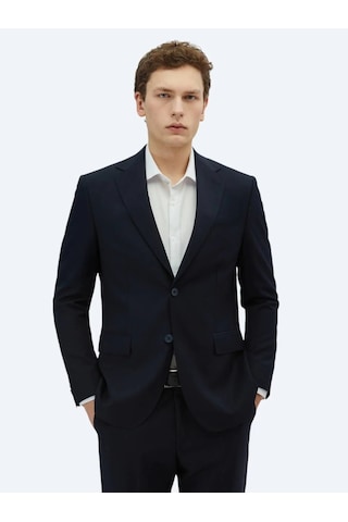 Lacivert Desenli Modern Fit Yün Karışımlı Takım Elbise Lacivert