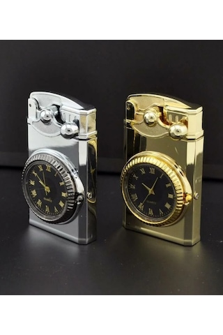 Gold Saat Desenli Çift Torch Pürmüz Metal Puro Çakmağı - Tr8010