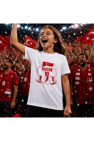 Bk Gift Kişiye Özel Türkiye Taraftar Temalı 2026 Dünya Kupası Tasarımlı Çocuk Tişört-6, Tek Yürek Milli Takım Ruhu Beyaz