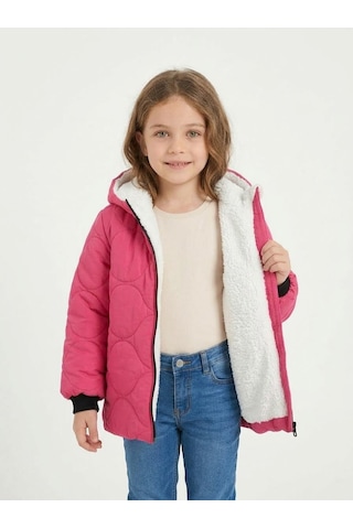 Merdia Kids Soğan Desenli Kız Çocuk İçi Kürklü Mont Fuşya
