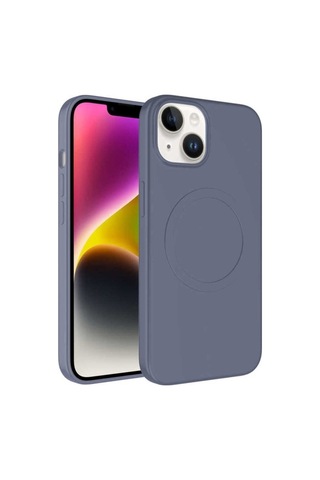 Apple Uyumlu iPhone 14 Plus Kılıf M-safe Wireless Şarj Özellikli Pastel Renk Silikon Zore Plas Kapak Lavendery Gray