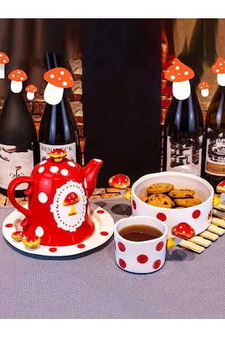 Mufunye Kuşkonmaz Desenli Seramik Çaydanlık, Isı Dayanıklı, 0.91l Kapasite, Ev Ve Misafirler İçin Çok Amaçlı Kullanım Kırmızı