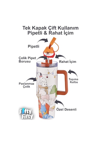 Dıller Cup 1200 Ml Pipetli/rahat İçim Kulplu Paslanmaz Çelik Termos -ffdıllerd9222 Çok Renkli