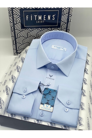 Fitmens Klasik Uzun Kol Cepsiz Likralı Rahat Kumaş Erkek Gömlek Fs-004517 - Mavi-3189