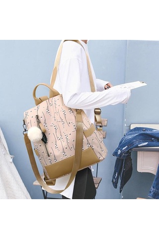 Mavi Yogodlns Yeni Baskı Çiçek Sırt Çantası Kadınlar Için Moda Tüy Topu Sırt Çantası Büyük Kapasiteli Öğrenci Okul Çantalarını Rahat Seyahat Çantası Mavi