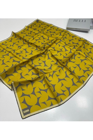 Belli Twill İpek Eşarp 4117-33 Sarı, Gri Gri-Sarı