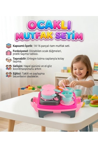 Ocaklı Mutfak Setim - 10+ Parça Tencere Tava Ve Çay Seti - Eğitici Evcilik Oyuncakları