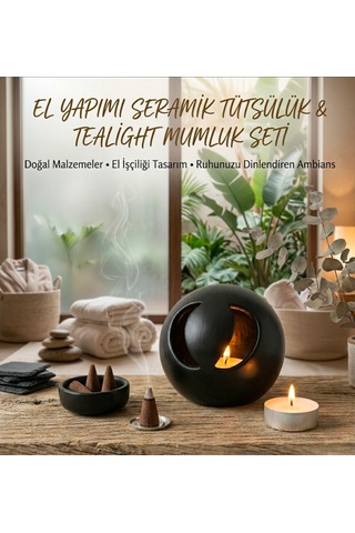 El Yapımı Seramik Tütsülük & Tealight Mumluk Seti Modern Tasarım Dekoratif Seramik Tütsü Ve Mum Hediyeli