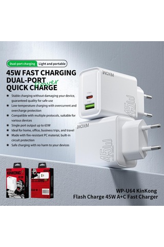 Ab Fiş Wk Wp-u64 45w Kinkong Flash Şarj Usb + Tip-c Portu Hızlı Şarj Cihazı Diğer