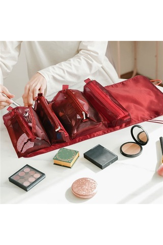 4'lü Kadın Kozmetik Çantası, Fermuarlı, Ayrılabilir, Katlanabilir, Makyaj Fırça Çantası 6