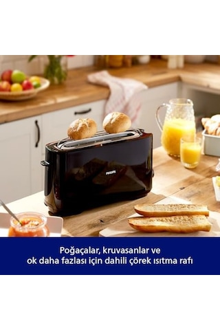 Daily Uzun Yuvalı Ekmek Kızartma Makinesi, Buz Çözme Modu, 8 Kızartma Ayarı, Uzun Yuvalı, Siyah, Hd2590/90