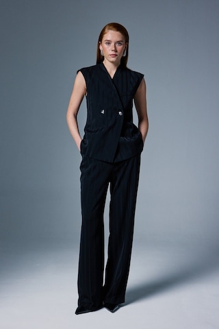 Sateen Anna Çizgili Pantolon - Siyah-137090 siyah