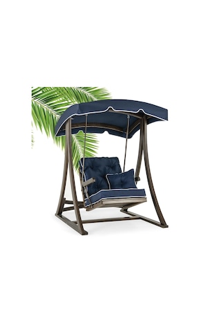Teras Tekli Ladin Ahşap Salıncak Dış Mekan Bahçe, Teras Salıncağı -lacivert Lacivert
