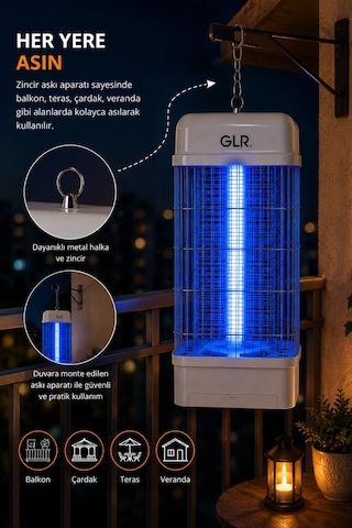 Glr Rt-15w 360 Etkili Ultraviyole 15w Sinek Öldürücü Lamba Elektrikli Sivrisinek Tuzağı