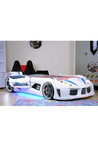 Setaymobilya Audi V7 Arabalı Yatak+Ortopedik Yatak+Kapıları Açılan + Full Led