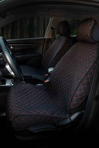 Tay Tüyü Terletmez Kumaş Oto Koltuk Kılıfı 2 Ön Koltuk Seti - Siyah-kırmızı