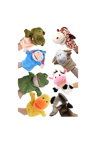 8 Adet Eğitici Ve Eğlenceli Peluş Kukla Seti Ağzı Hareket Eden El Kuklası Çok Renkli
