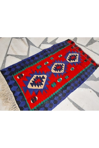 Antika Kafkas Esintili El Dokuma Yün Kilim 80x140 Cm Çok Renkli