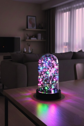 Led Işıklı Ters Fanus 3 Metre Peri Tel İle Birlikte Rgb Renkli Teraryum Dekoratif Organizasyon Çok Renkli