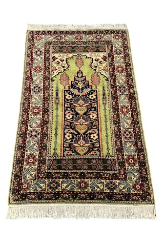 Burak Halı El Dokuma Sıfır Bünyan Seccade 88x140 Yeşil Kök Boya Namazlık
