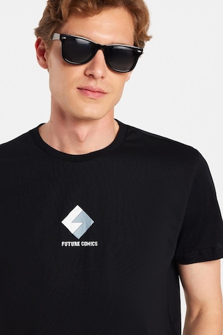 Tudors Erkek Slim Fit Dar Kesim %100 Pamuk Yumuşak Dokulu Baskılı Siyah Bisiklet Yaka Tişört-33166 Siyah