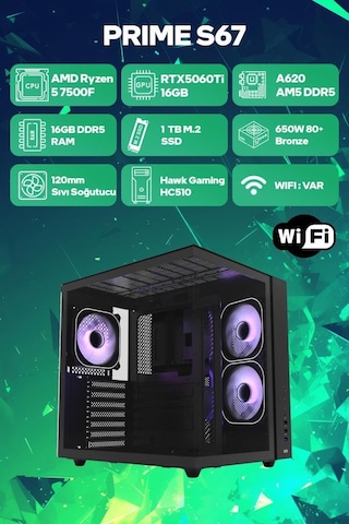 Game Garaj Prime S67 R5-7500F 16 GB 1 TB SSD 16 GB RTX5060Tİ Dos Oem Paket Masaüstü Oyuncu Bilgisayarı