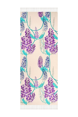 İpekevi Akasya Desenli Ipek Şal Krem