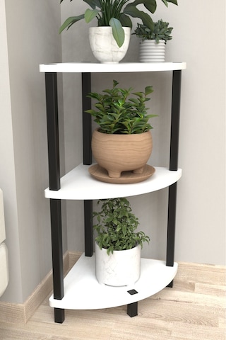 Flora 3 Raflı Moblen Çiçeklik Saksılık Balkon Bahçe Dekor Raf Stand-beyaz Beyaz