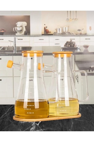 Reoona 2 Adet Masterchef Borosilikat Cam 900ml Yağdanlık Stand Hediyeli Şeffaf