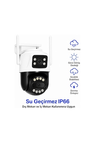 6mp Çift Lens Wifi Ip Güvenlik Kamerası 360 Ptz Hareket Takipli Gece Görüşlü Ip66 Su Geçirmez Sesli Alarm 2 Yönlü Konuşma