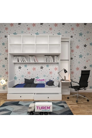 Akbatı Kitaplıklı Çalışma Masalı Karyola Mdf