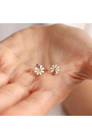 Sembol Gold Altın Papatya Uğurböçek Çocuk Küpesi