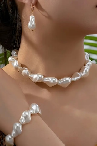 Mrs Flower Elegant Serisi Kadın İnci Takım Küpe Kolye Bilelik Set Çok Renkli