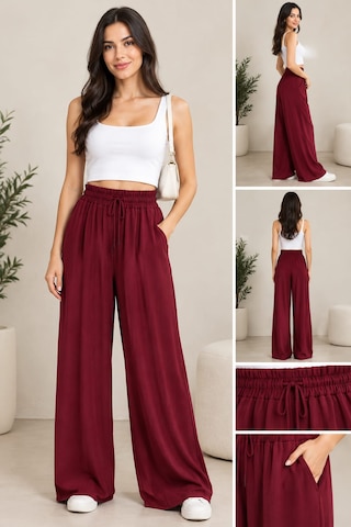 Bordo Bol Paça Rahat Pantolon Siyah