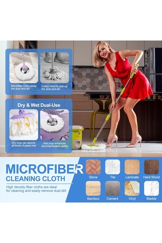 Padalink 2 Adet Mikrofiber Döner Mop Başkanı - 360 Derece Temizleme, Tüm Yüzeyler İçin Dayanıklı Ve Yıkama Kolay