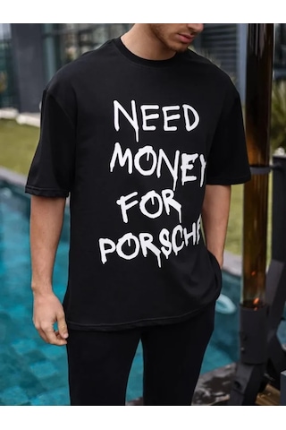 Modi Unisex Bisiklet Yaka Baskılı Oversize T-shirt - Siyah - Mymg180509