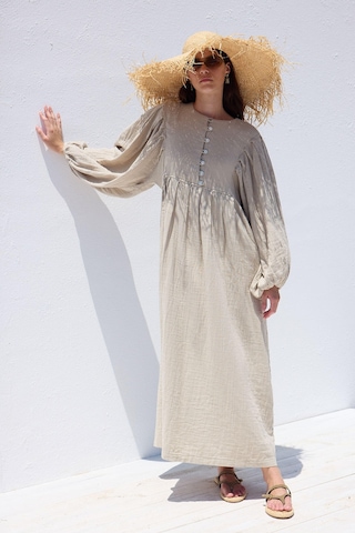 Manuka Pile Detaylı Müslin Elbise Kum