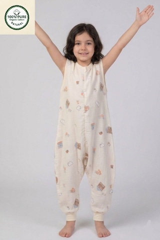 Cantoy Müslin Geniş Askılı Bebek Çocuk Uyku Tulumu 0.5 Tog %100 Pamuk Natural Açık Sarı