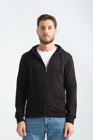 Shooter Sportwear Shooter Erkek Üç İplik Şardonsuz Fermuarlı Kapüşonlu Sweatshirt Siyah