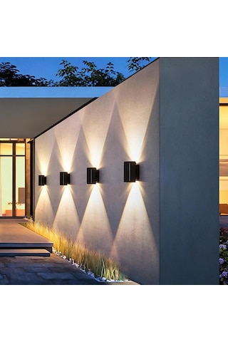 Led Duvar Lambası Dış Mekan Güneş Işığı Yukarı Ve Aşağı Modern Duvar Aydınlatması Ip65 Su Geçirmez Dış Mekan Duvar Lambası Teras Bahçe Giriş Koridor Çitler Beyaz Işık, 2 Başlı