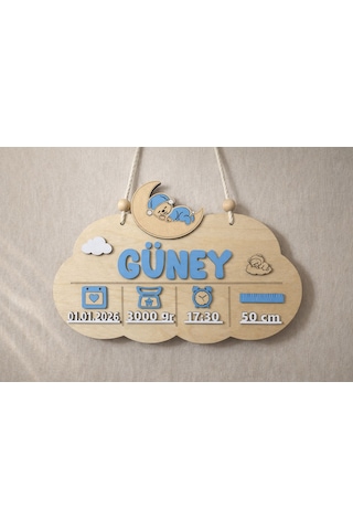 Kişiye Özel Ahşap Bebek Doğum Panosu İsim-doğum Tarihi - Kilo - Saat - Boy 20 x 30