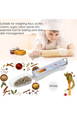Hombey Dijital Ölçü Kaşığı Tartı - 0.05g-500g Hassas Ölçüm, 30ml+80ml Ayrılabilir Kaşıklar, Fırın Ve Gıda Yönetimi İçin Beyaz Pil Yok Beyaz
