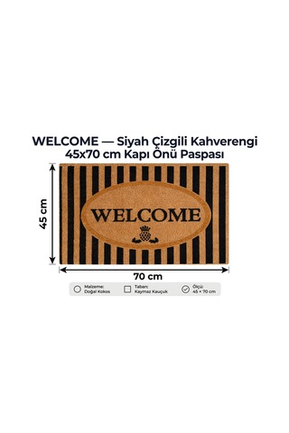 Coco Cc012a Welcome Desenli Çizgili Kalın Kaymaz Taban Nem Alıcı Şık Tasarım Kapı Önü Paspası 45x75 Bej